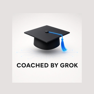 Coached by Grok logo: a black graduation cap above the words COACHED BY GROK